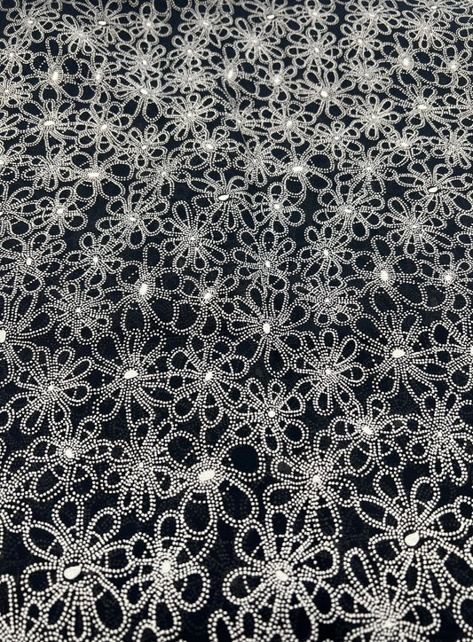 Black White Flower Printed Chiffon Dress Fabric
