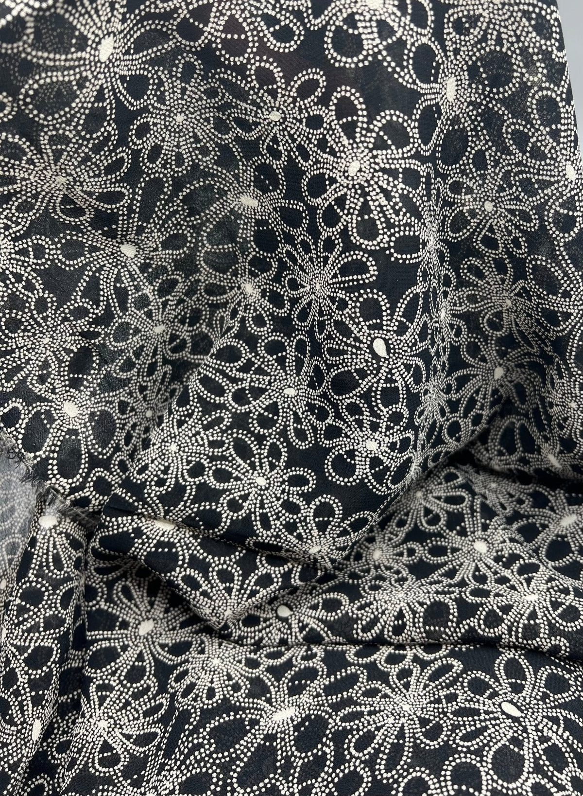 Black White Flower Printed Chiffon Dress Fabric