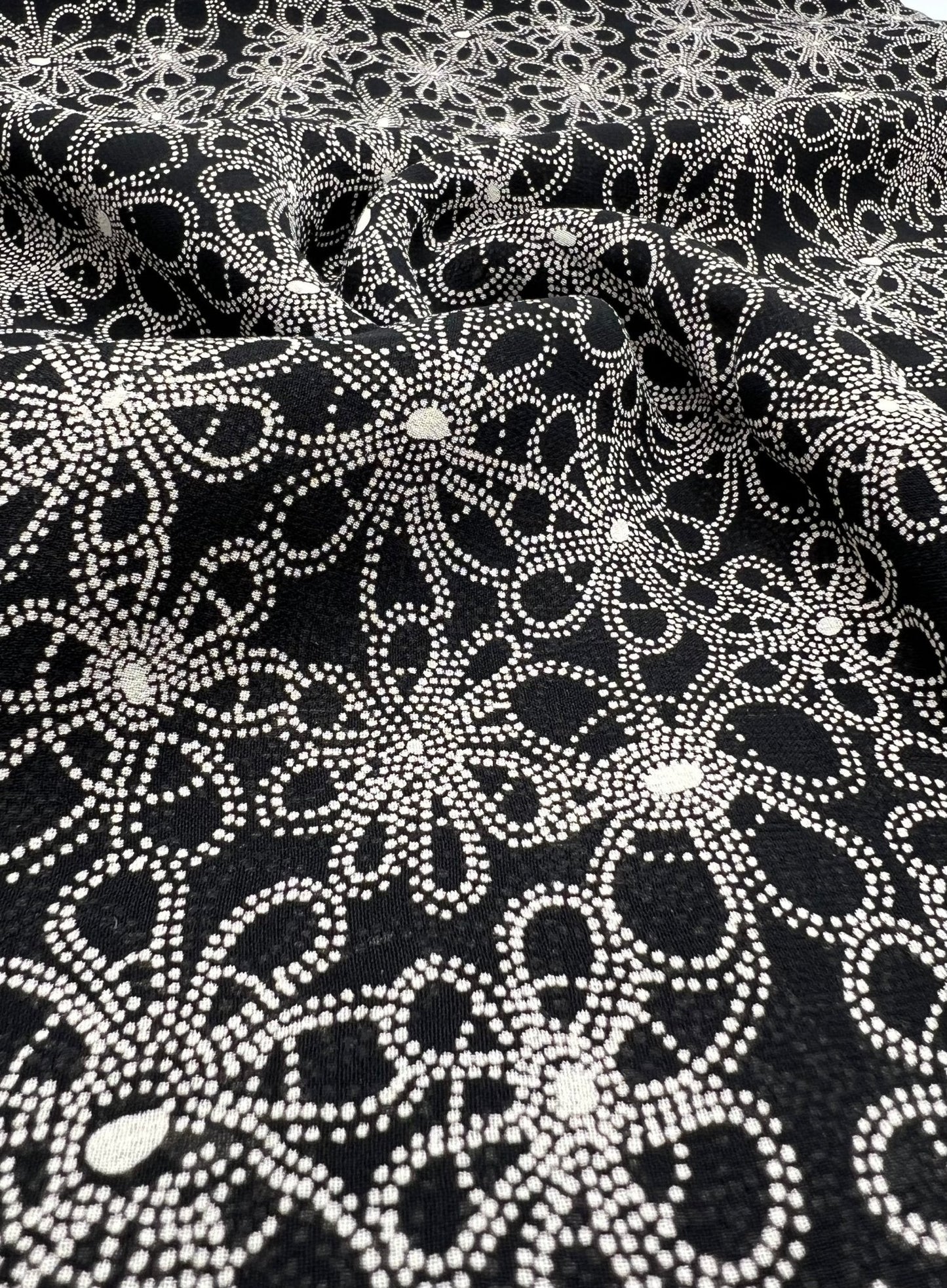 Black White Flower Printed Chiffon Dress Fabric