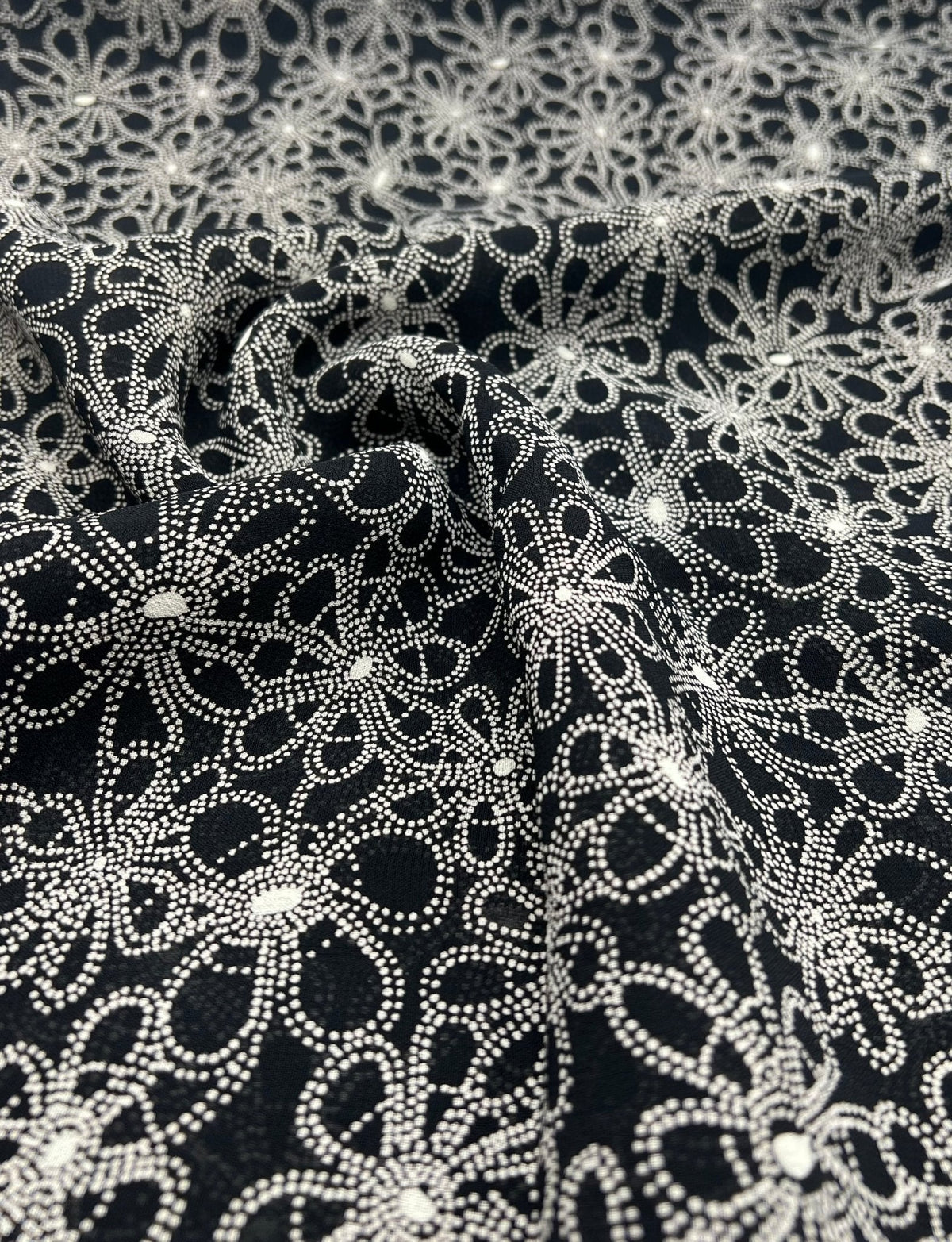 Black White Flower Printed Chiffon Dress Fabric