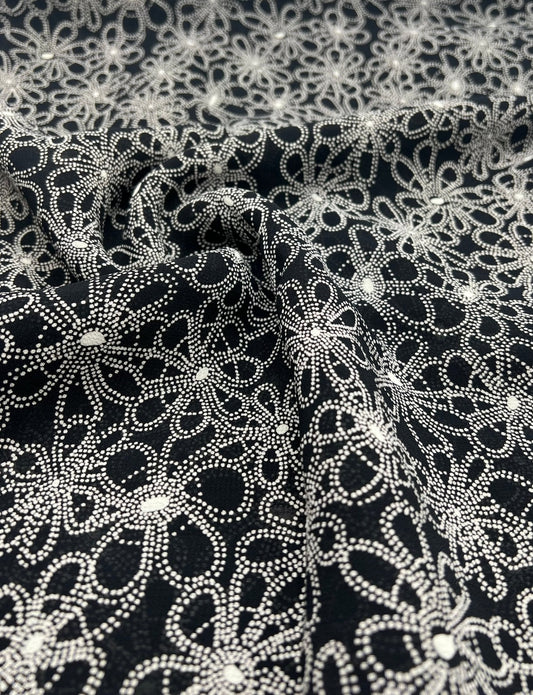 Black White Flower Printed Chiffon Dress Fabric