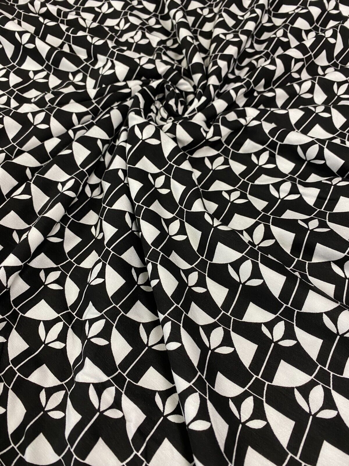 Black & White Geo Print Viscose Elastane Fabric