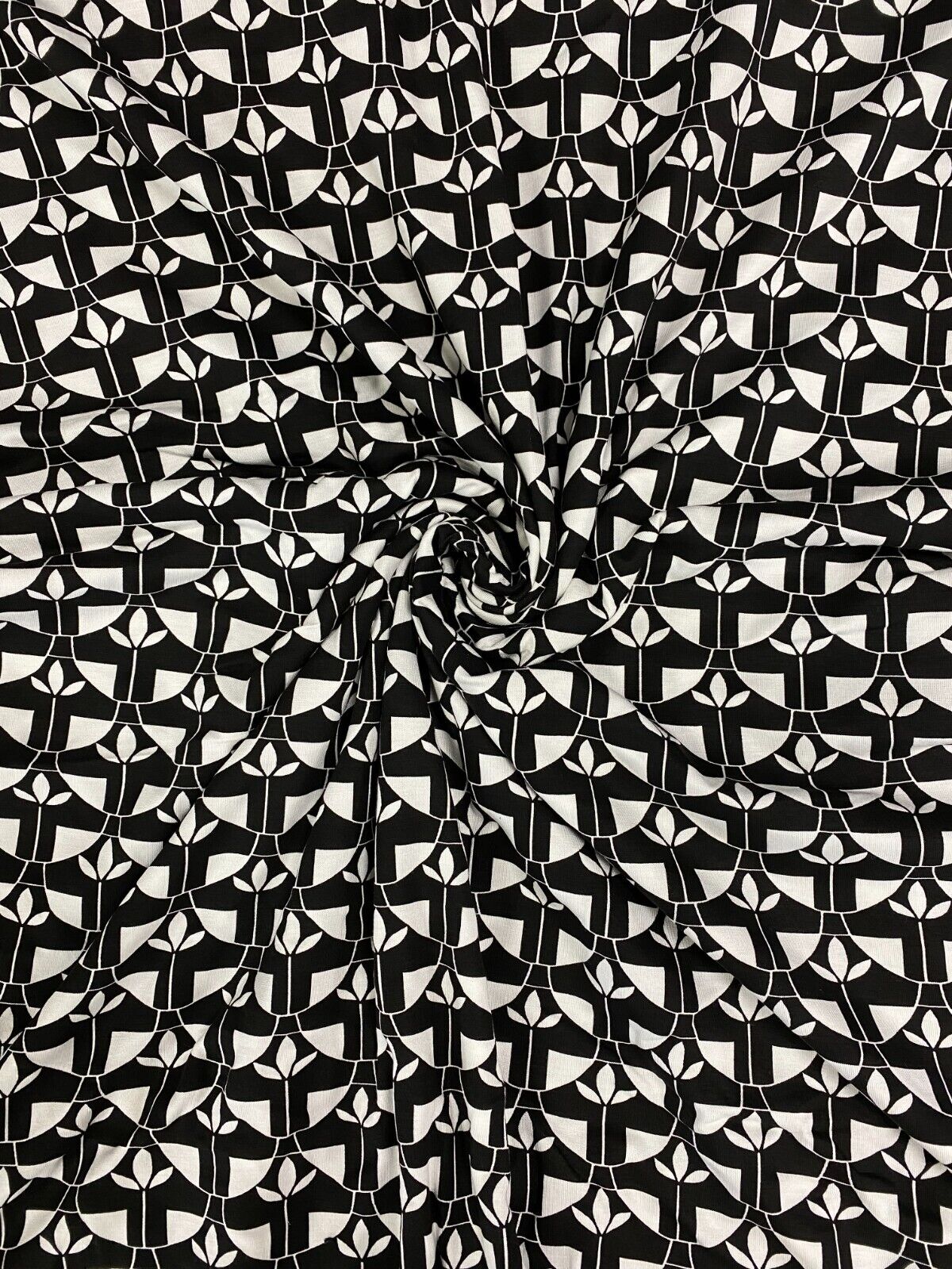 Black & White Geo Print Viscose Elastane Fabric