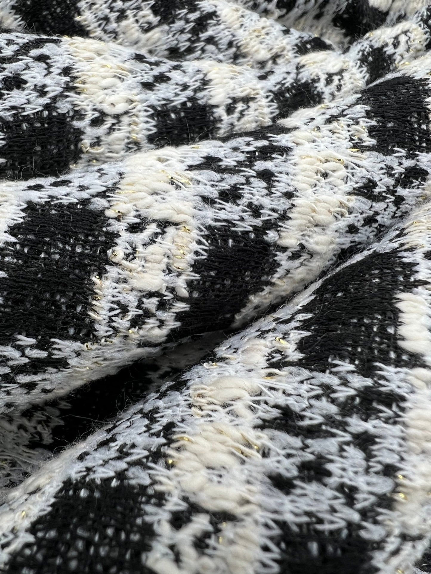 Black White Gingham Gold Speckles Jacquard Stretch Fabric
