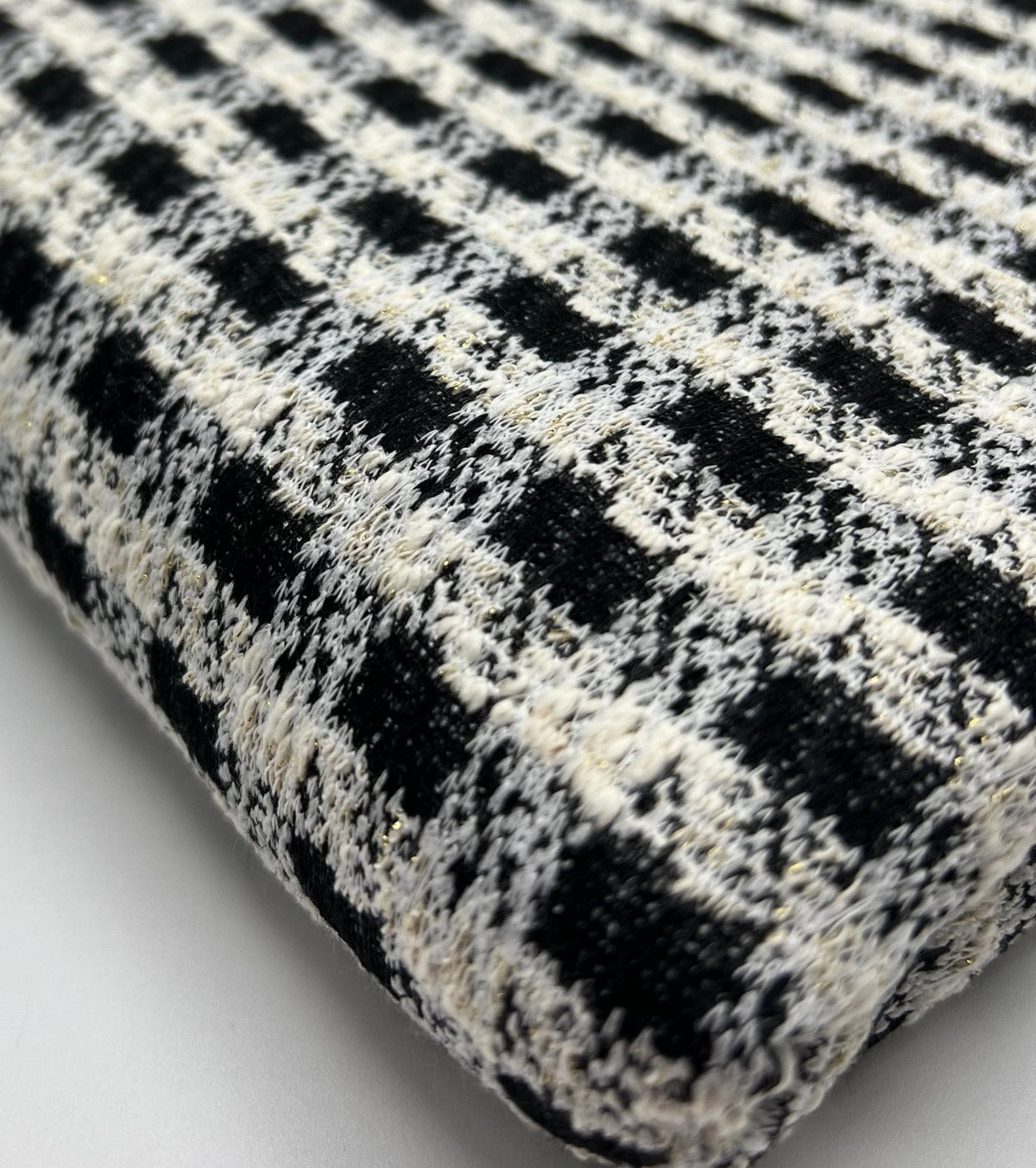 Black White Gingham Gold Speckles Jacquard Stretch Fabric