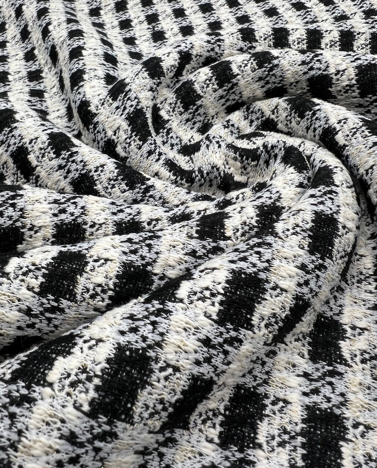 Black White Gingham Gold Speckles Jacquard Stretch Fabric