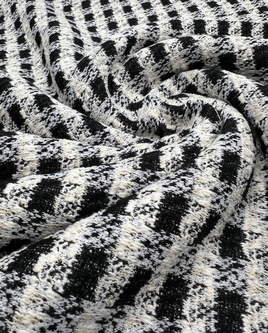 Black White Gingham Gold Speckles Jacquard Stretch Fabric