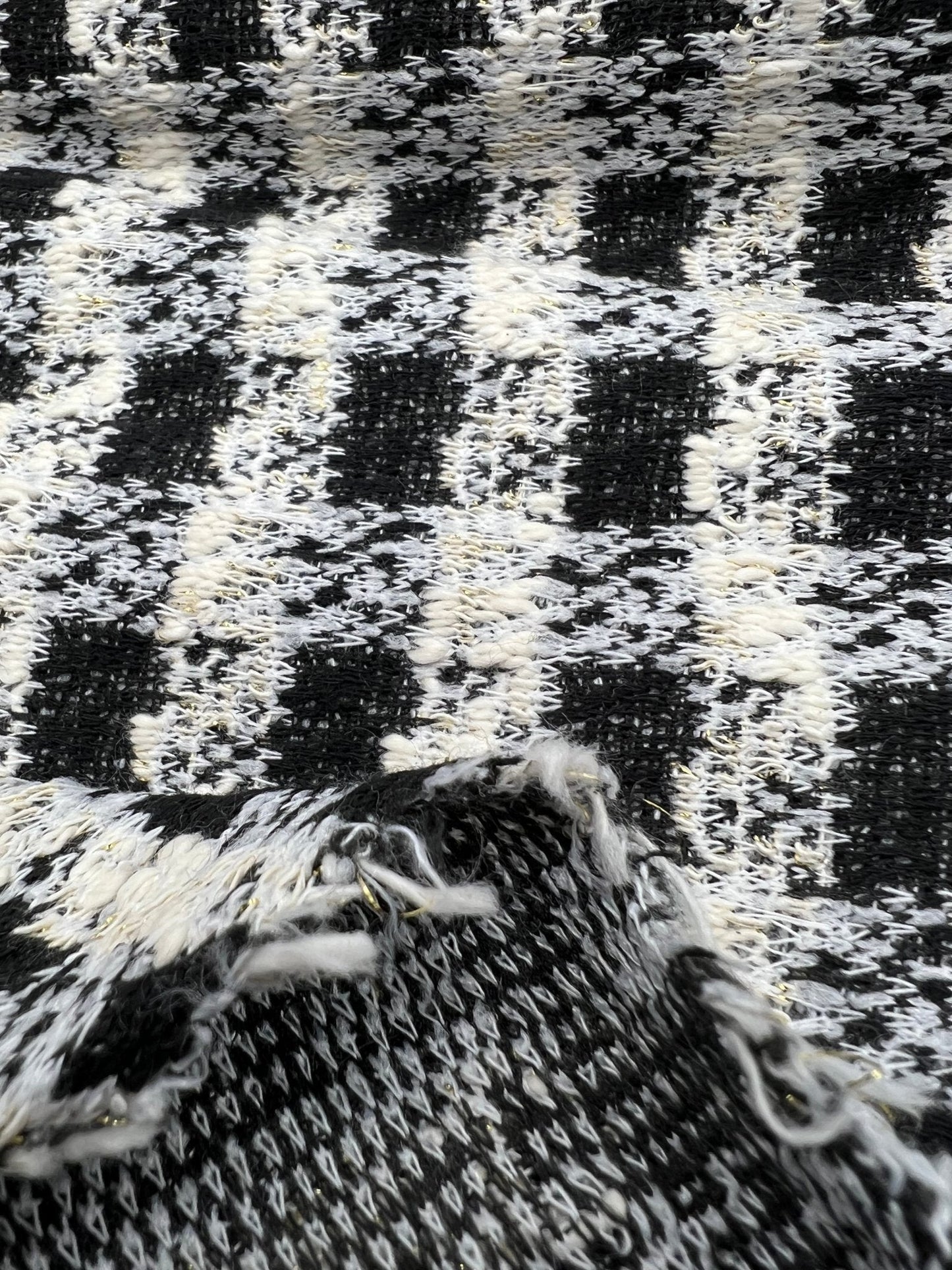 Black White Gingham Gold Speckles Jacquard Stretch Fabric