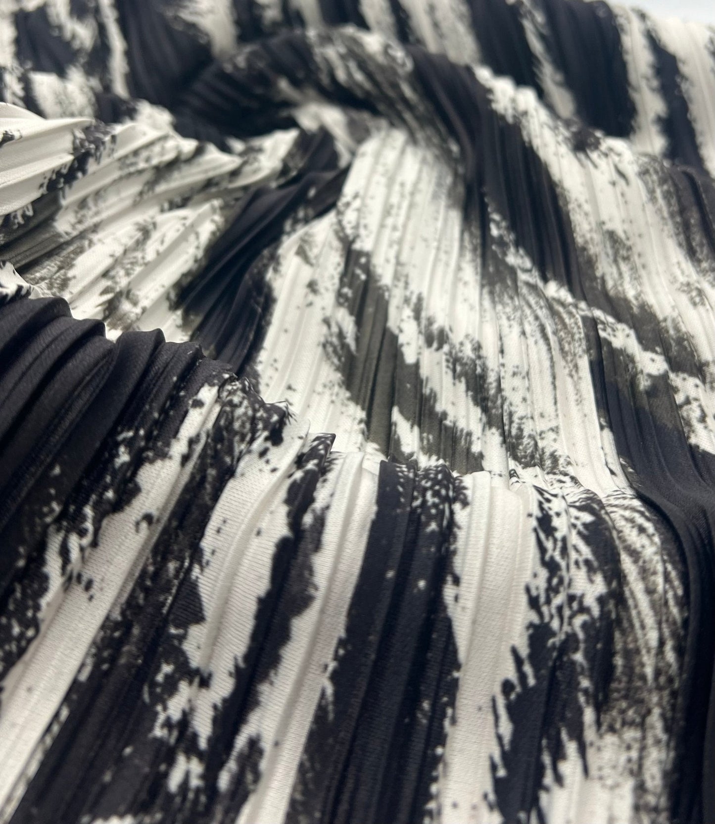 Black White Mix Plisse Pleated Stretch Fabric