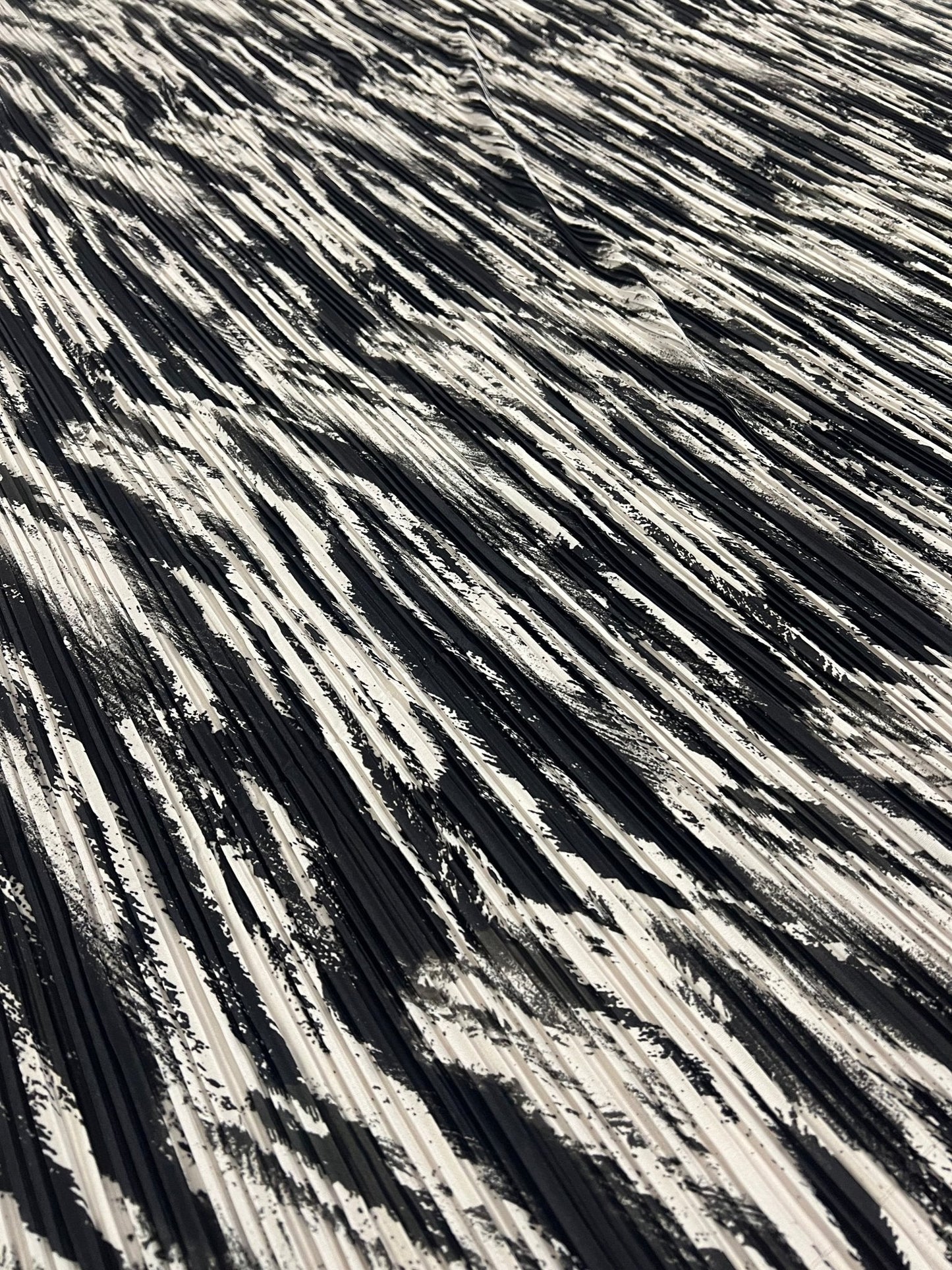 Black White Mix Plisse Pleated Stretch Fabric