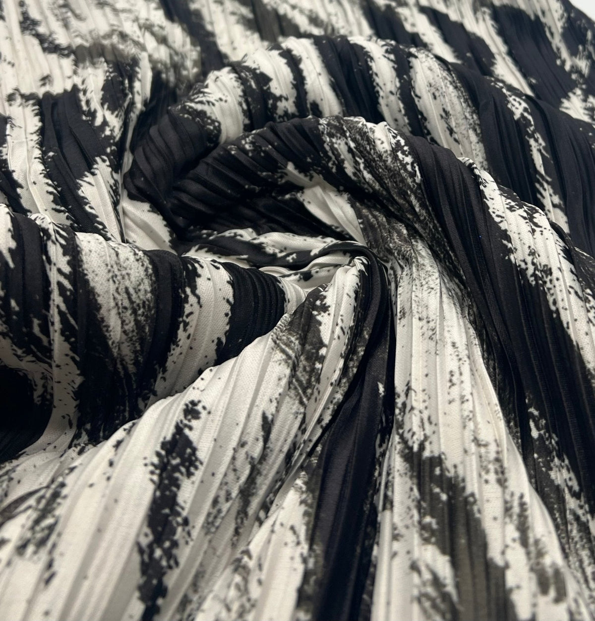 Black White Mix Plisse Pleated Stretch Fabric