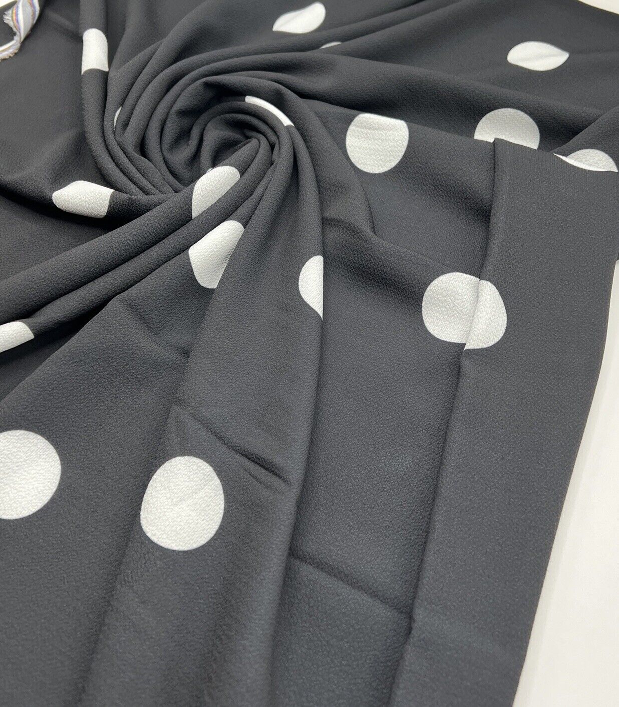 Black White Polka Print Bubble Crepe Non Stretch Fabric