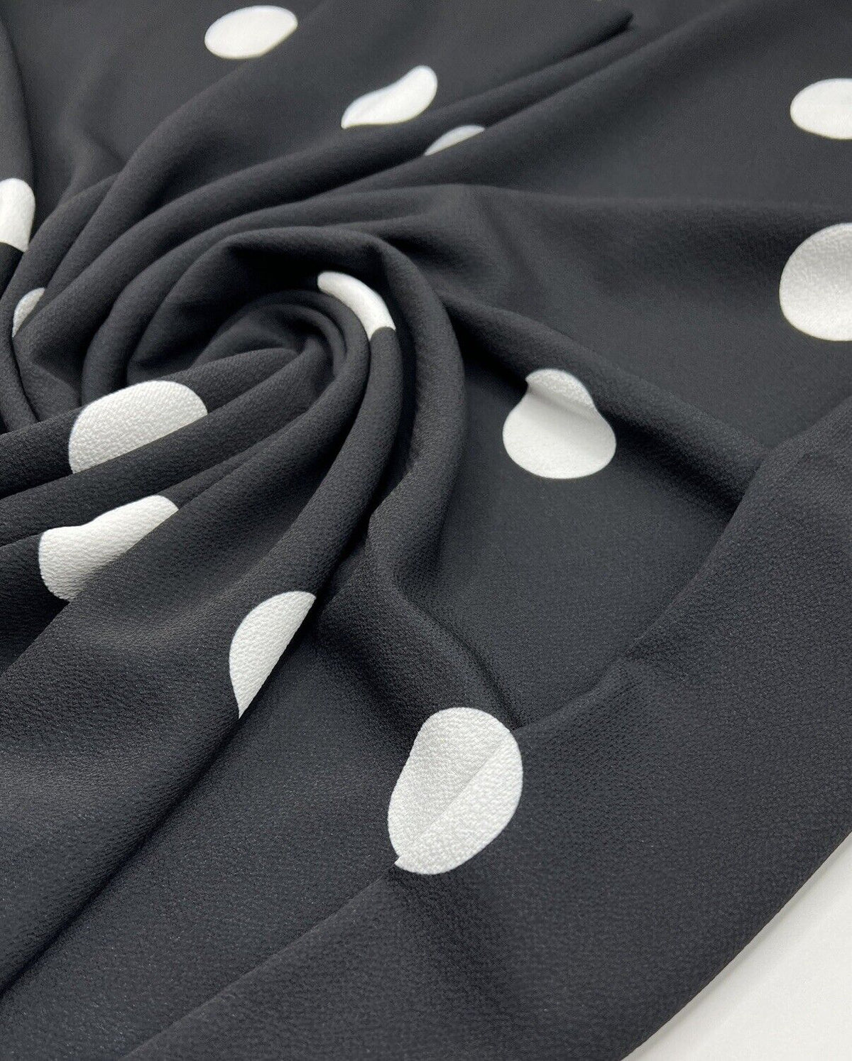 Black White Polka Print Bubble Crepe Non Stretch Fabric