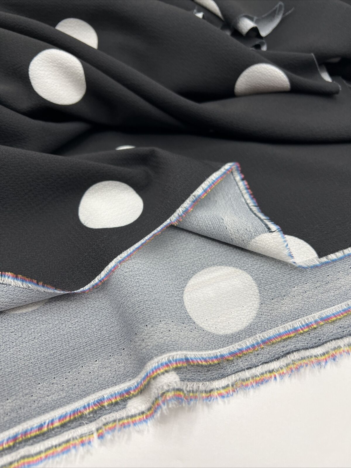 Black White Polka Print Bubble Crepe Non Stretch Fabric