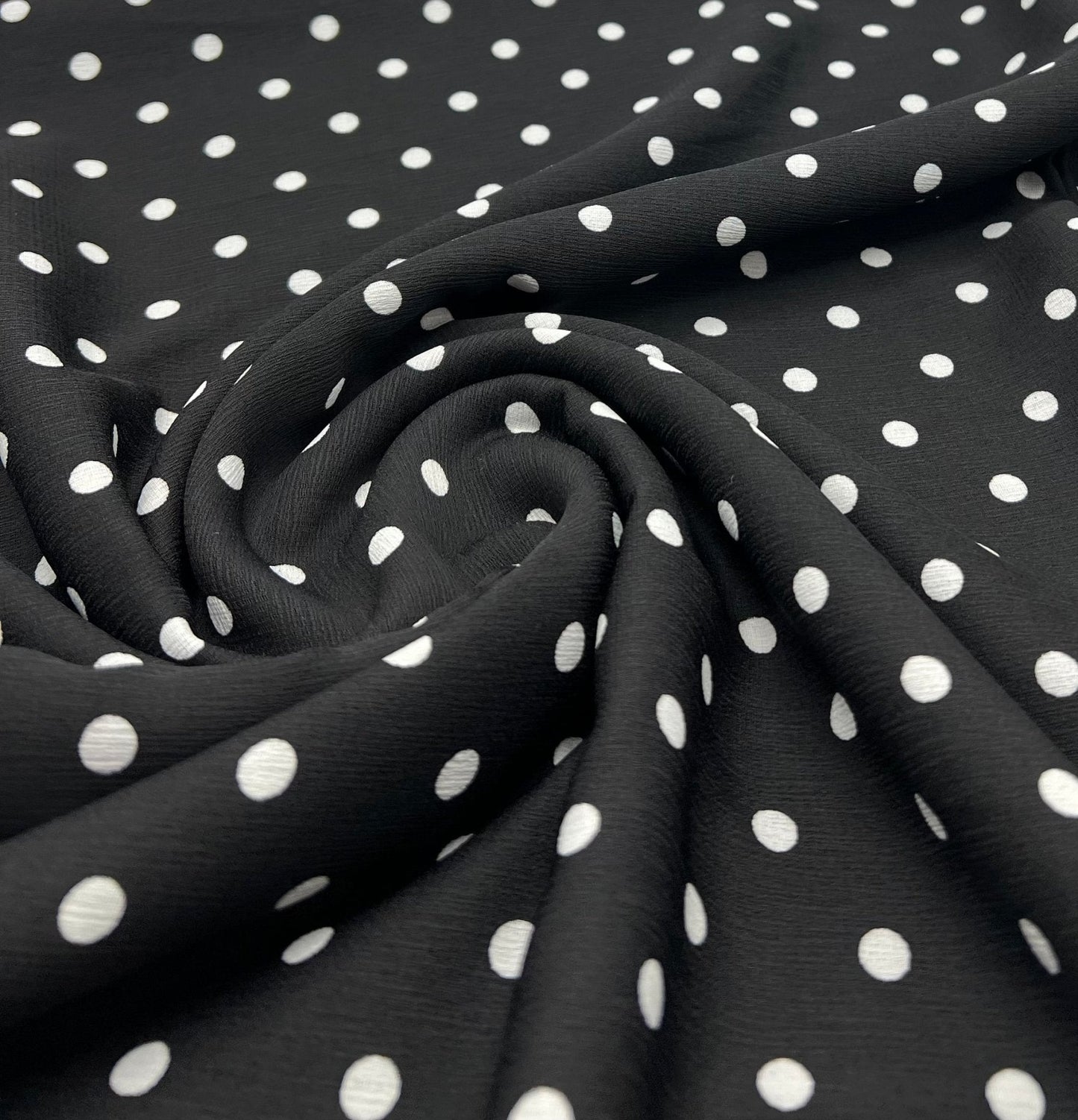 Black White Polka Spot Lightweight Crepe Non Stretch Fabric
