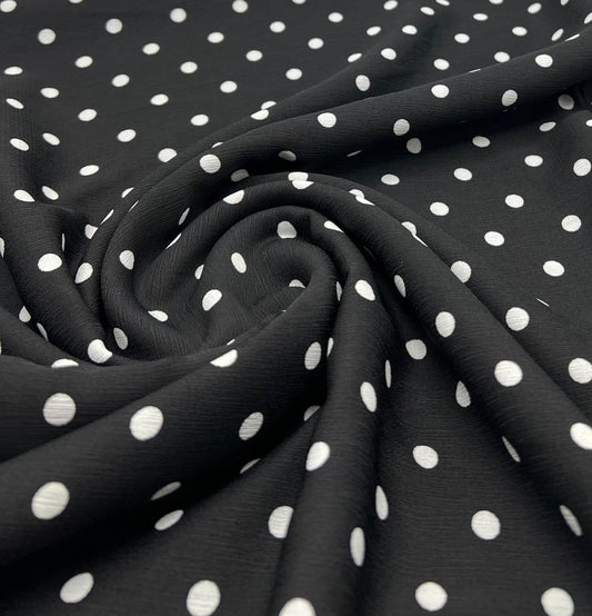 Black White Polka Spot Lightweight Crepe Non Stretch Fabric