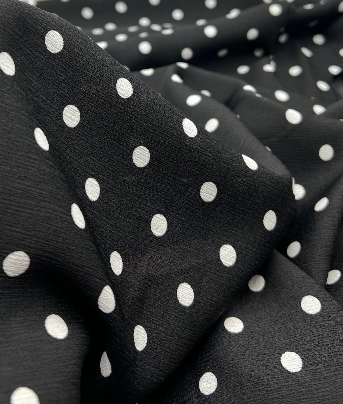 Black White Polka Spot Lightweight Crepe Non Stretch Fabric