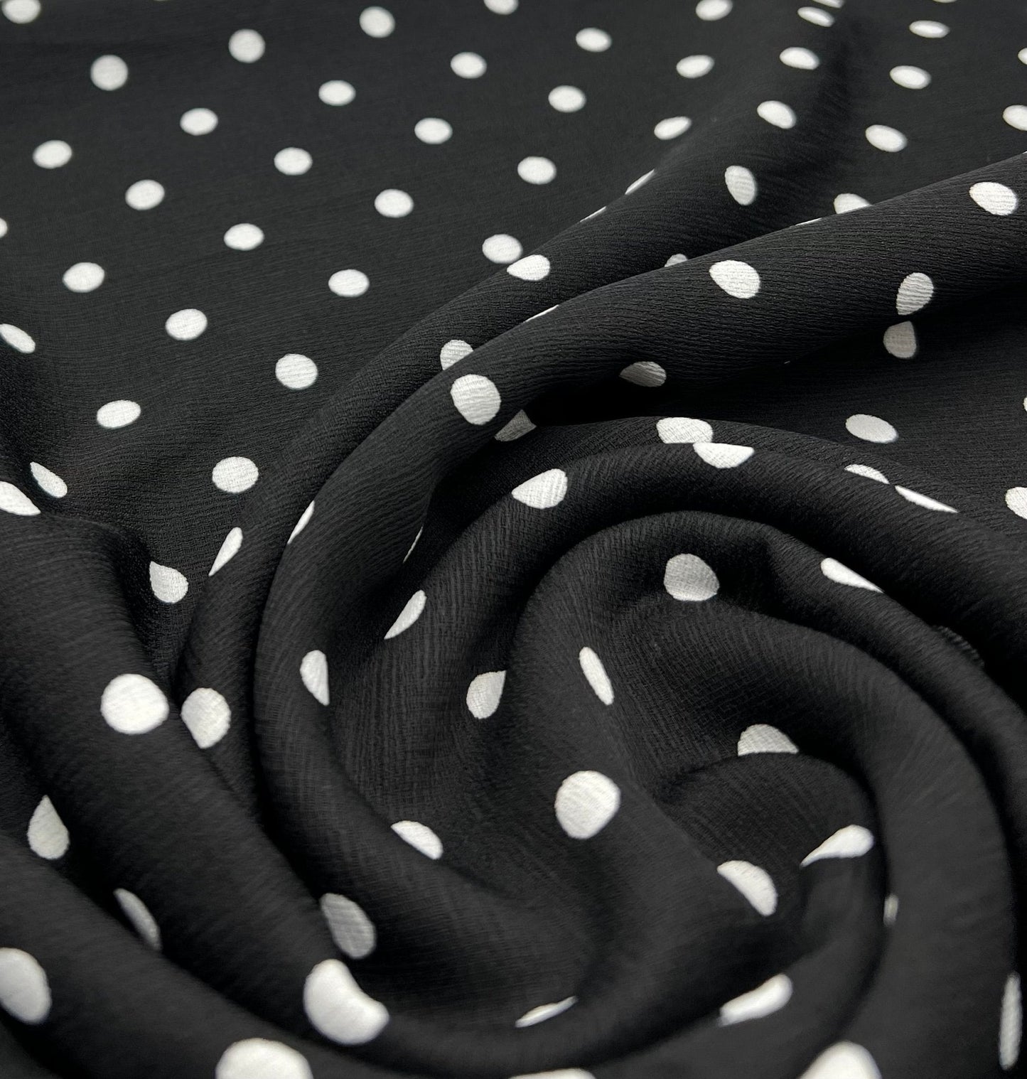 Black White Polka Spot Lightweight Crepe Non Stretch Fabric