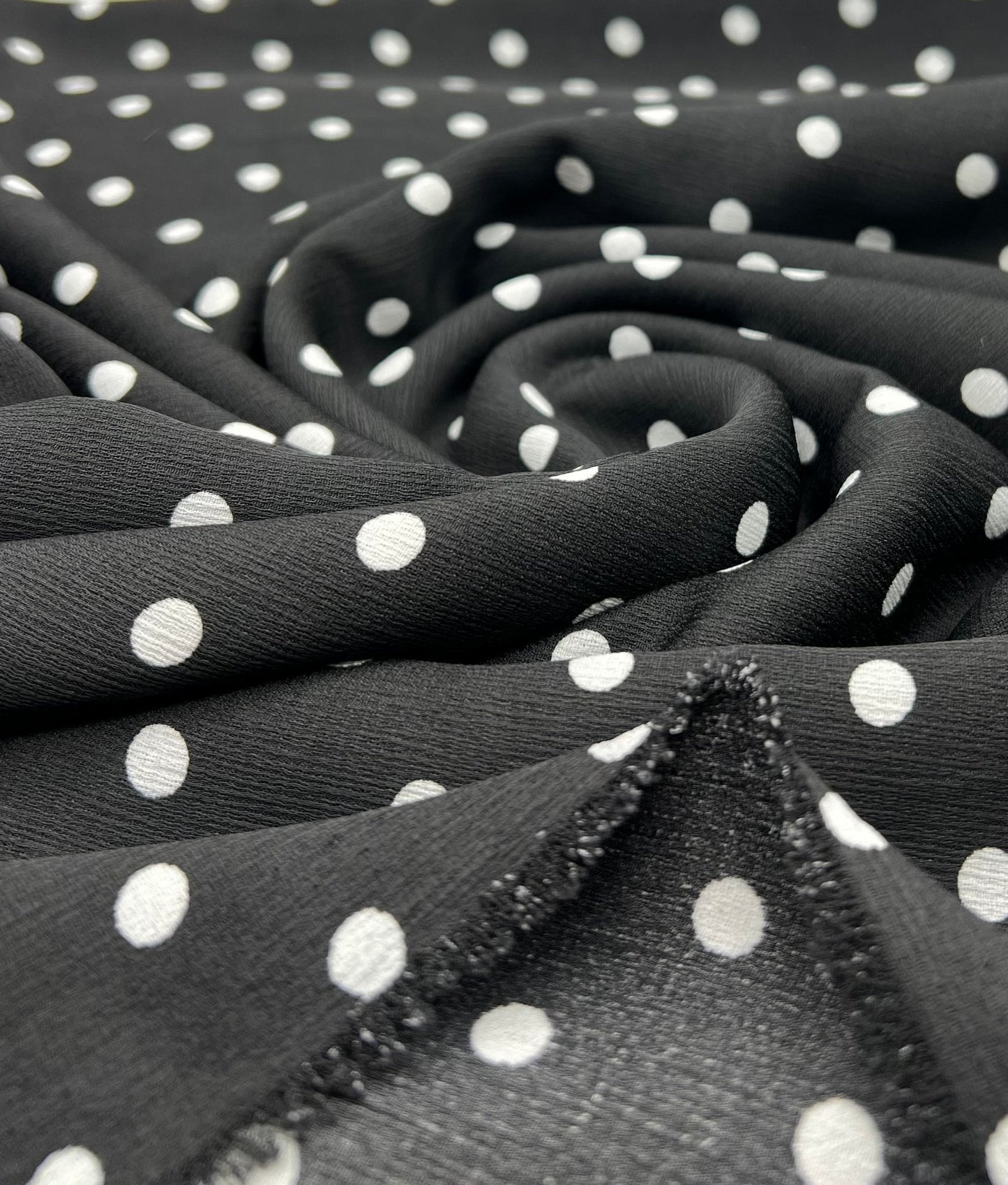 Black White Polka Spot Lightweight Crepe Non Stretch Fabric