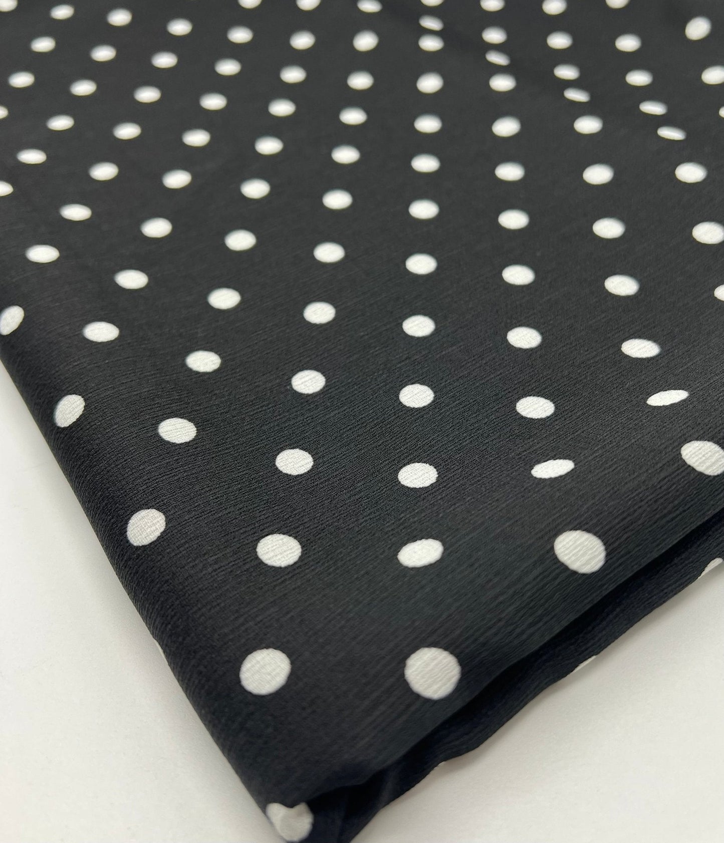 Black White Polka Spot Lightweight Crepe Non Stretch Fabric