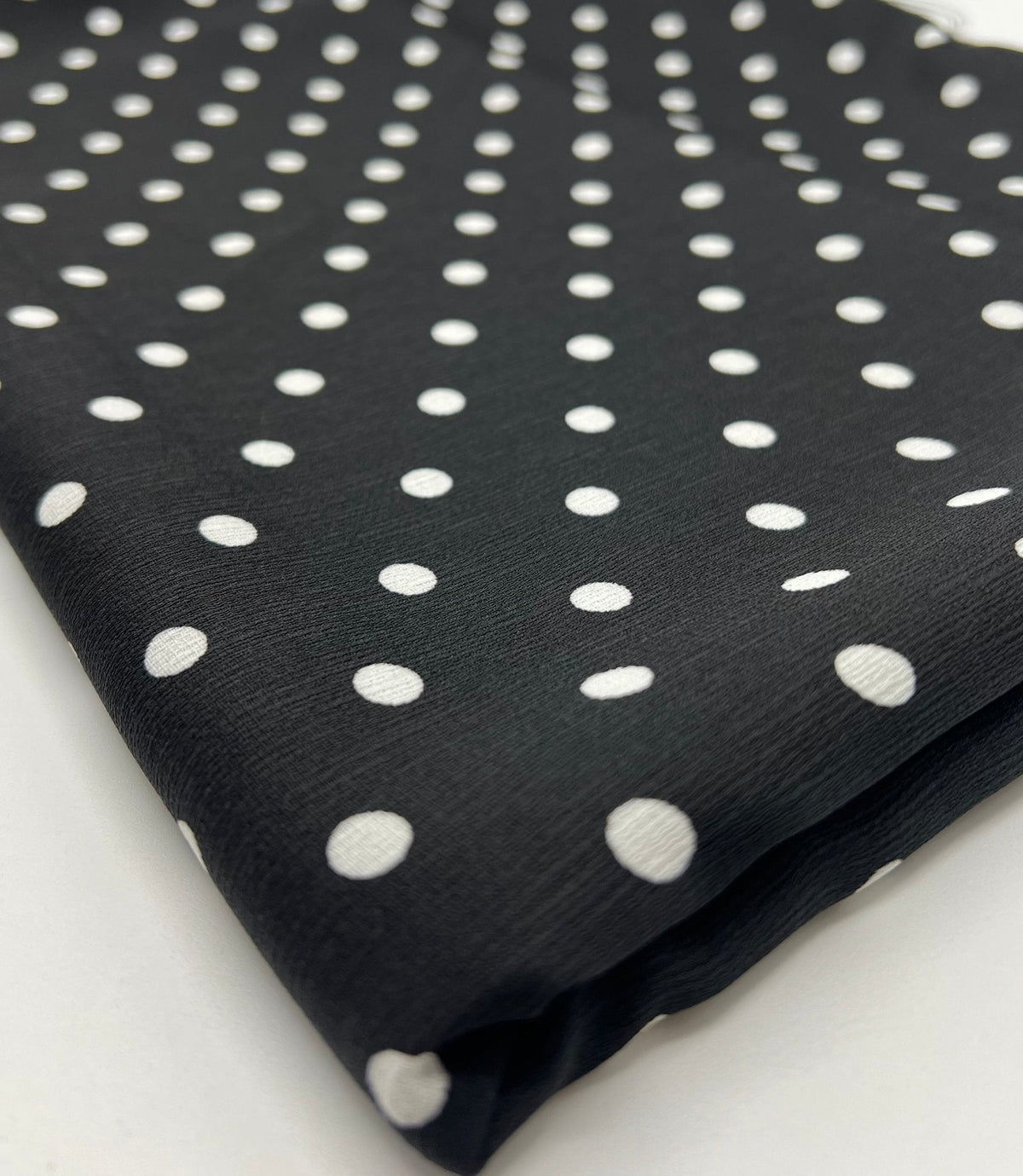 Black White Polka Spot Lightweight Crepe Non Stretch Fabric