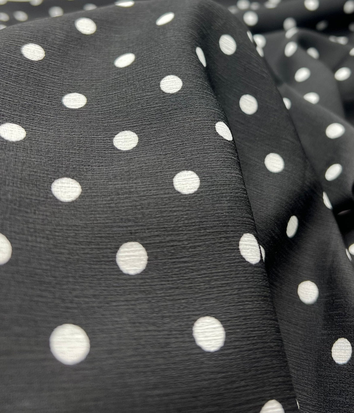 Black White Polka Spot Lightweight Crepe Non Stretch Fabric