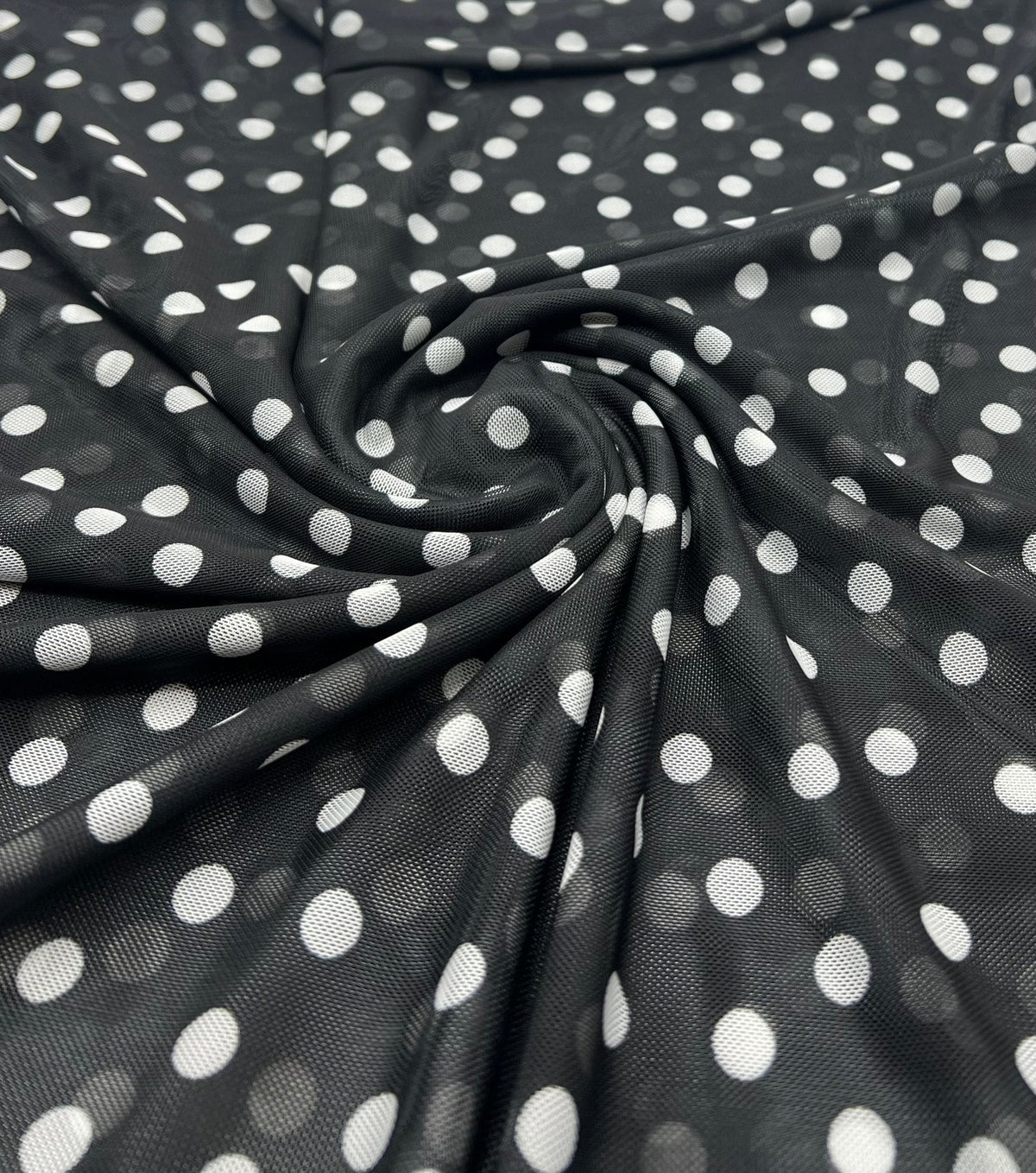 Black White Polka Spot Mesh Fabric Stretch