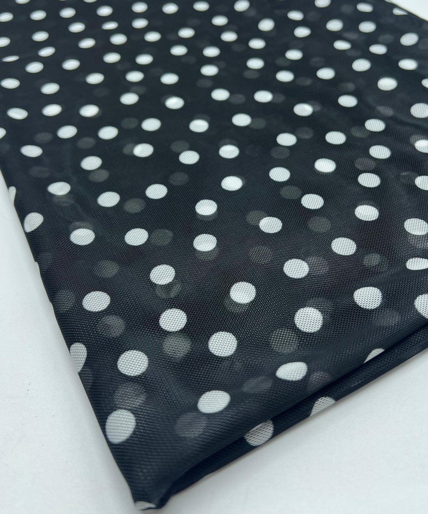 Black White Polka Spot Mesh Fabric Stretch