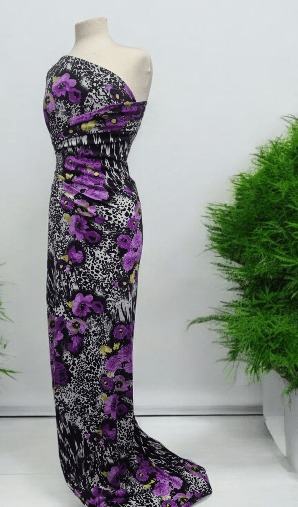 Black White Purple Floral Animal Print Viscose Elastane 2 Way Stretch Fabric