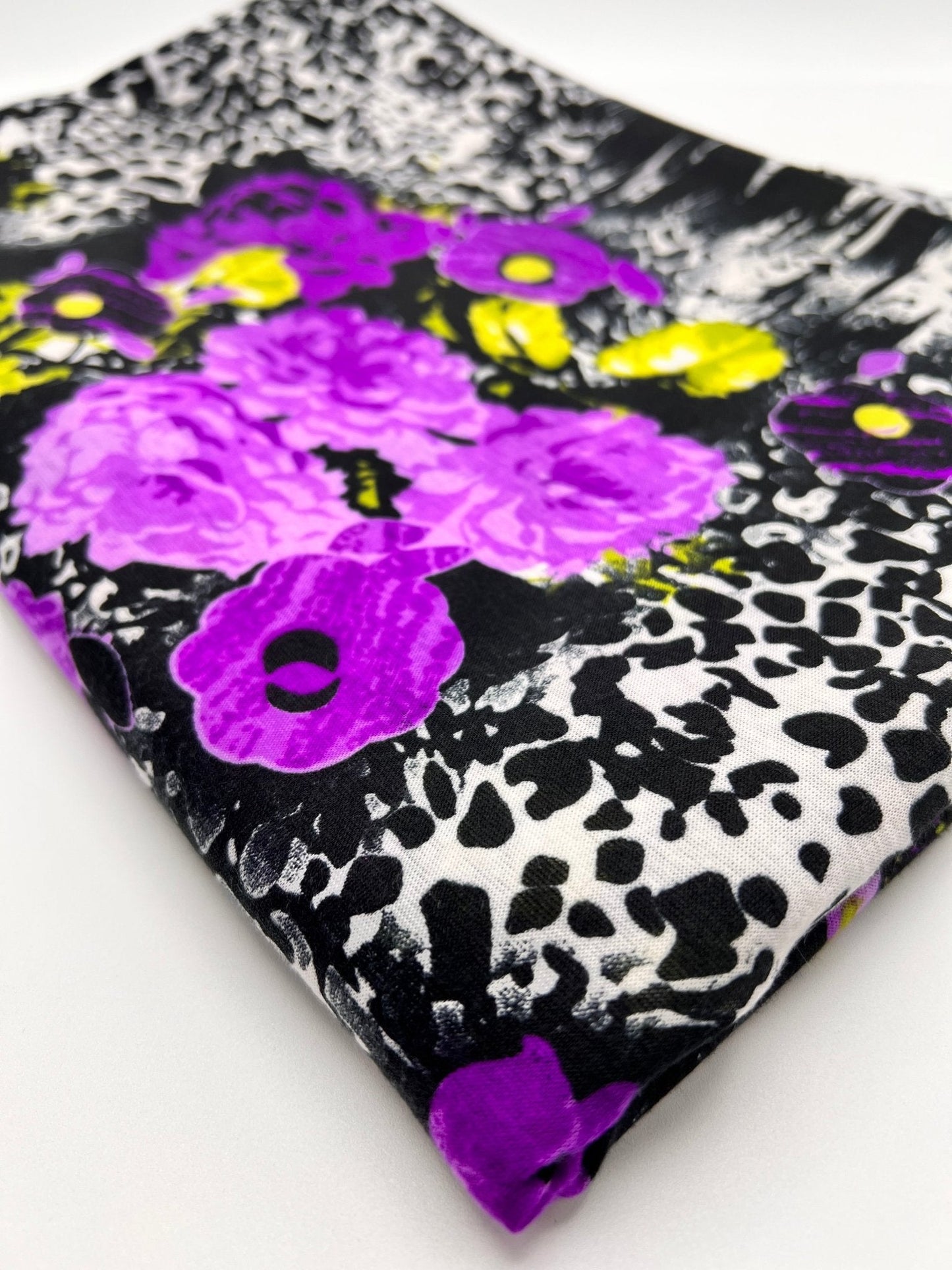 Black White Purple Floral Animal Print Viscose Elastane 2 Way Stretch Fabric