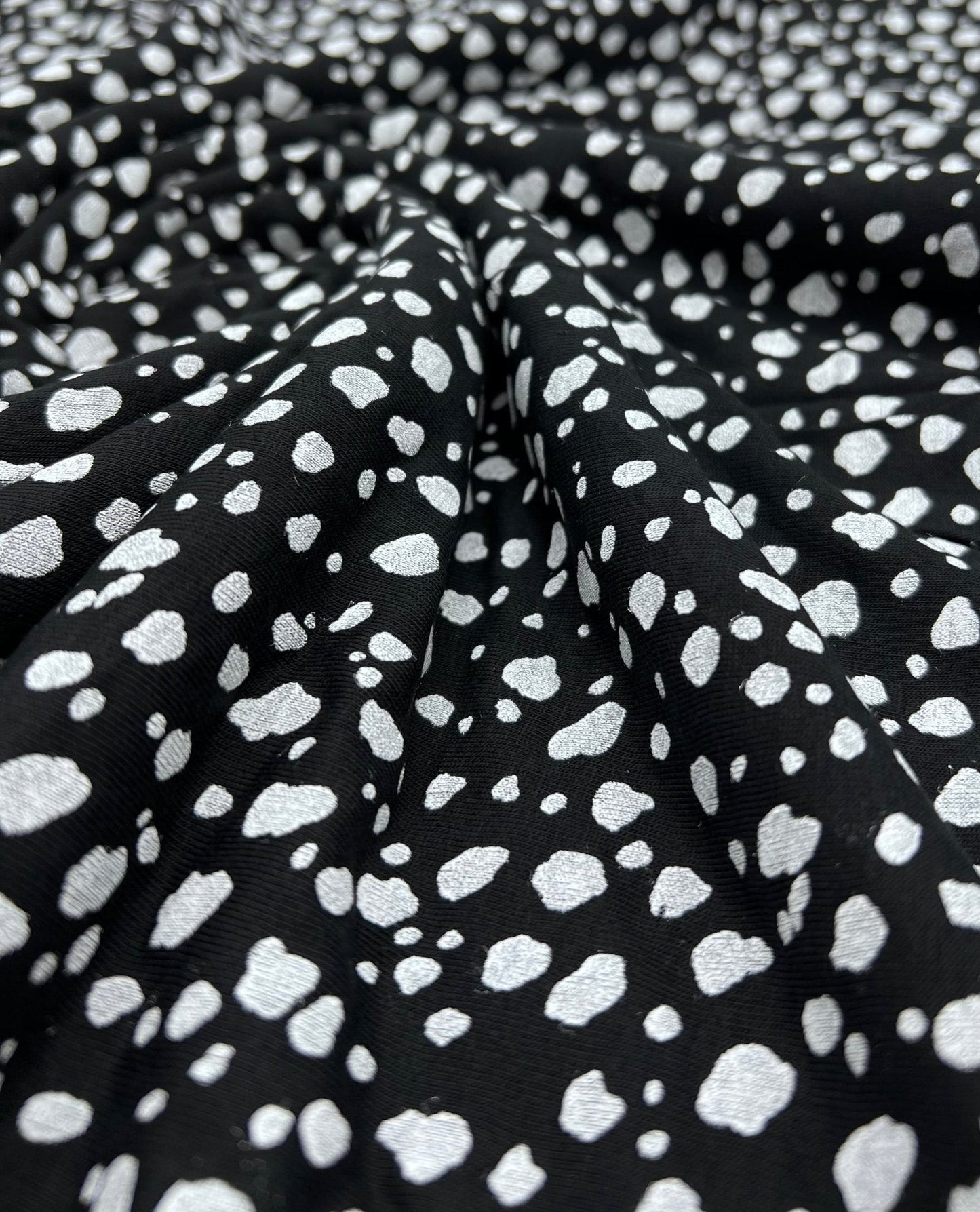 Black White Specs Print Viscose Elastane Fabric