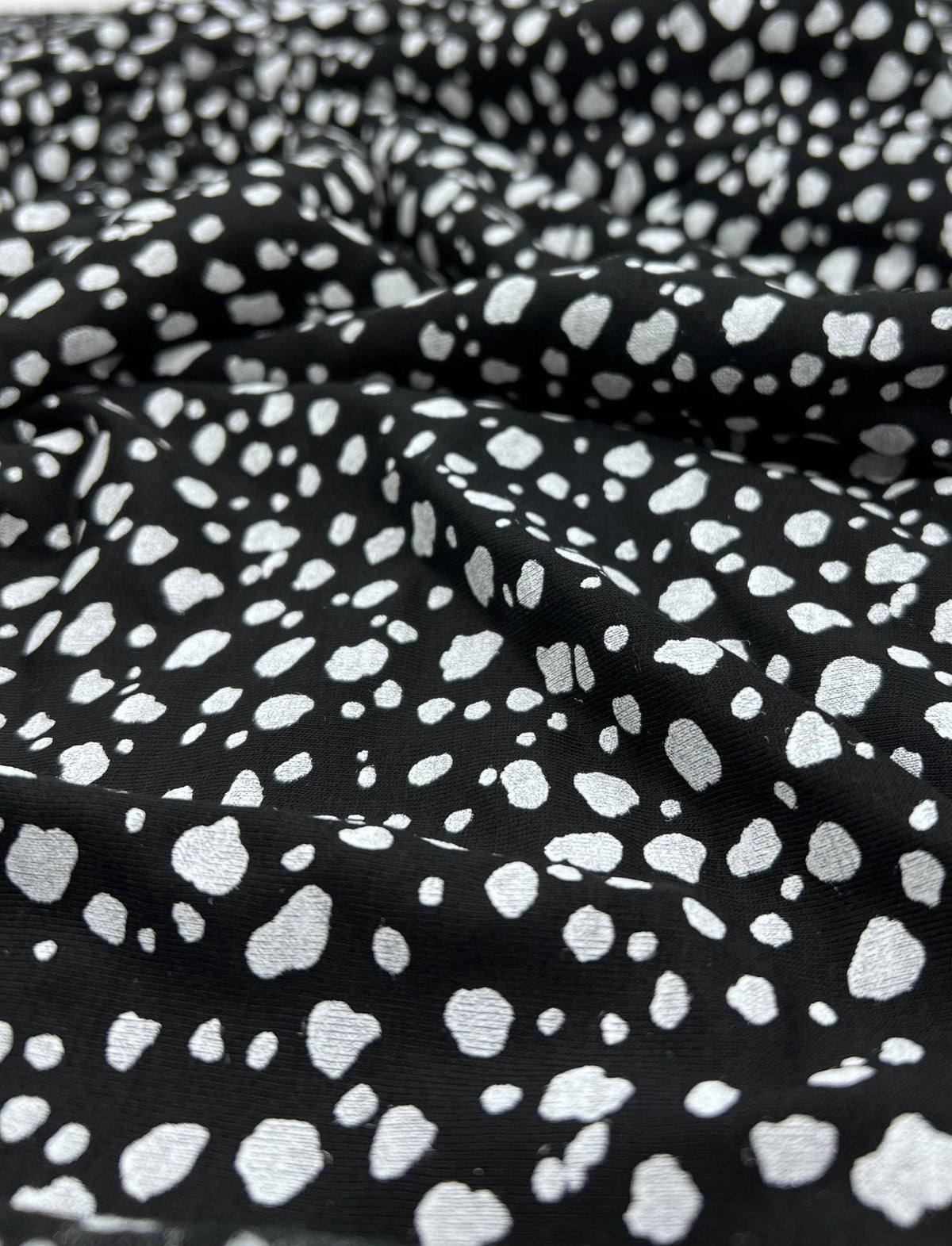 Black White Specs Print Viscose Elastane Fabric