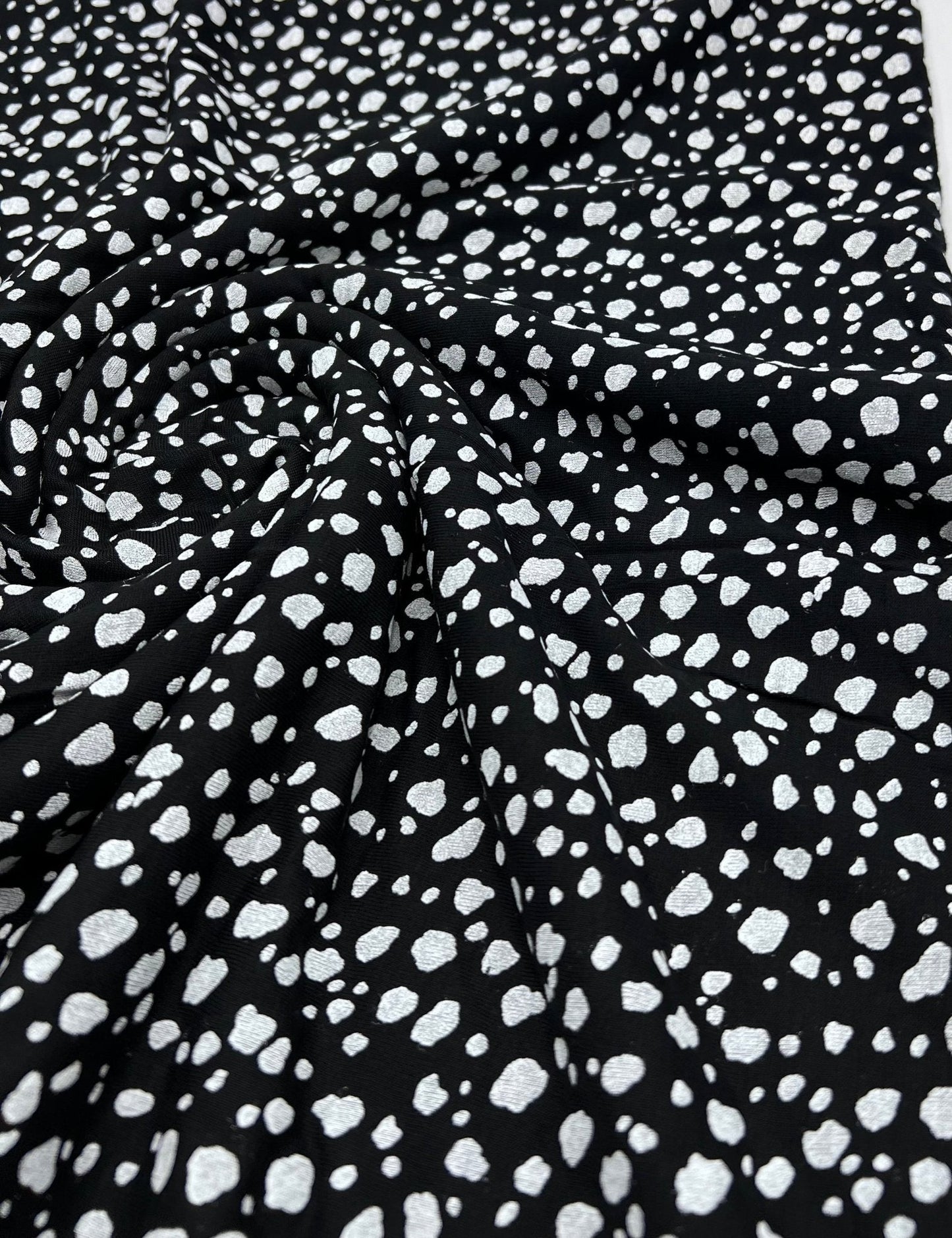 Black White Specs Print Viscose Elastane Fabric