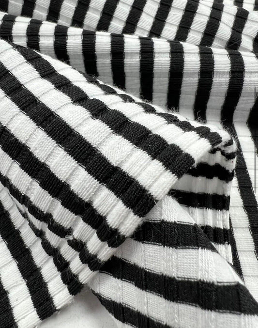 Black White Stripe 8x4 Wide Rib Stretch Fabric