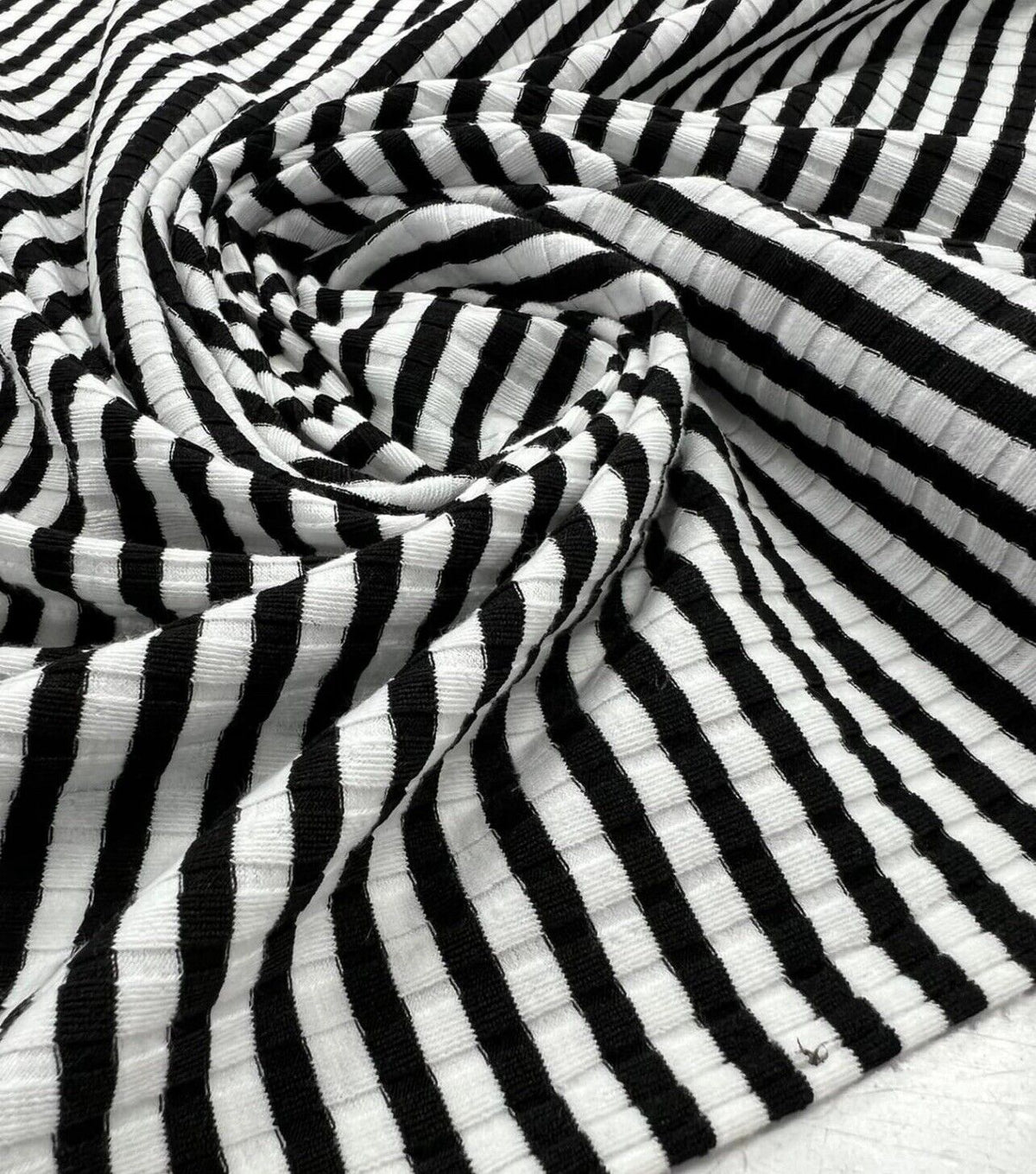 Black White Stripe 8x4 Wide Rib Stretch Fabric
