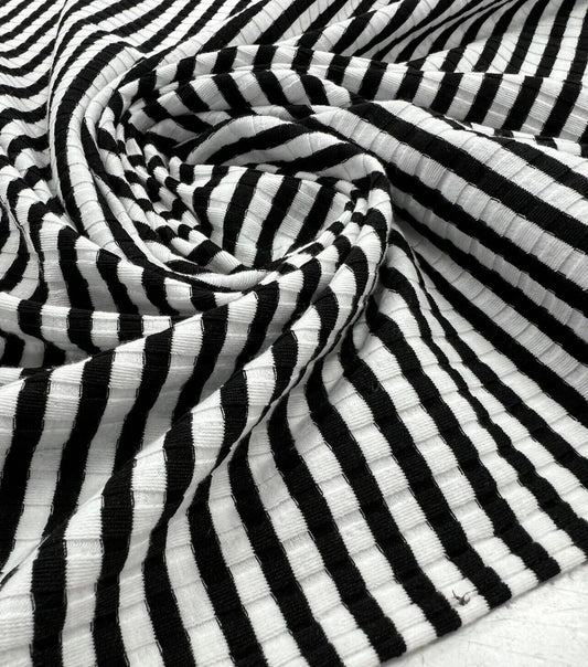 Black White Stripe 8x4 Wide Rib Stretch Fabric