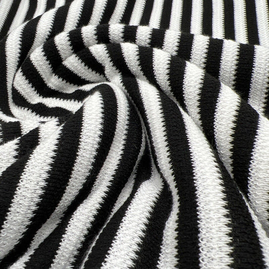 Black White Stripe Knitted Stretch Fabric