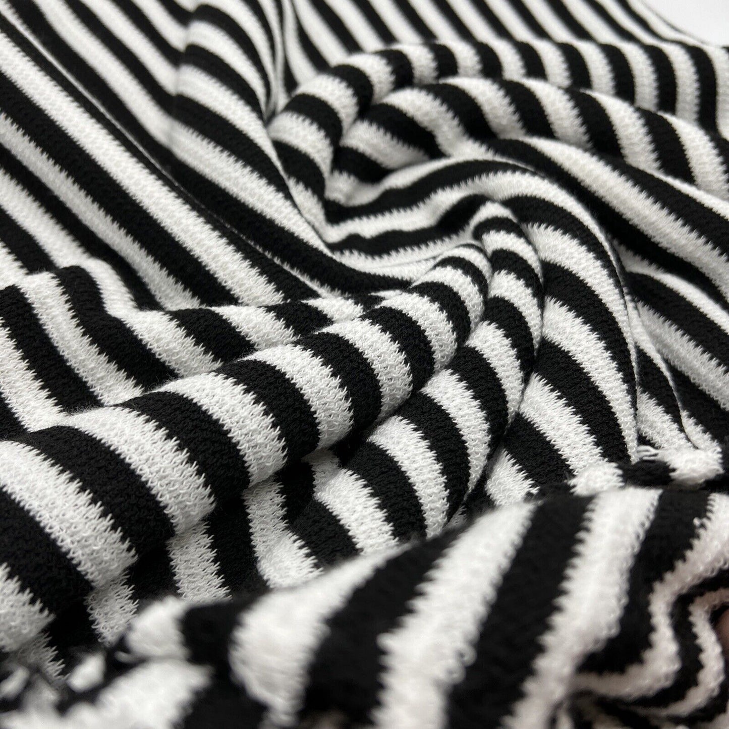 Black White Stripe Knitted Stretch Fabric