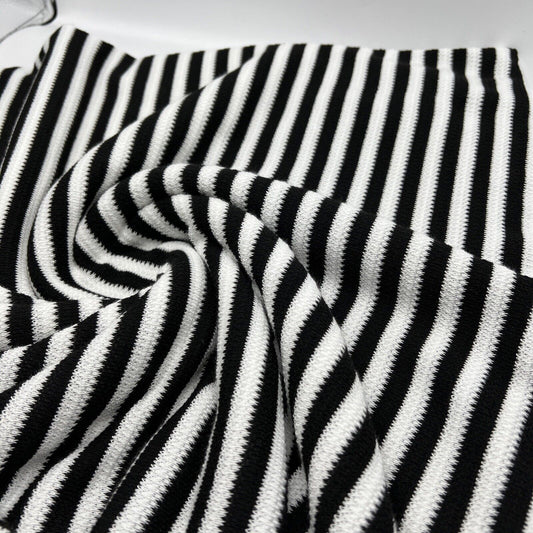 Black White Stripe Knitted Stretch Fabric
