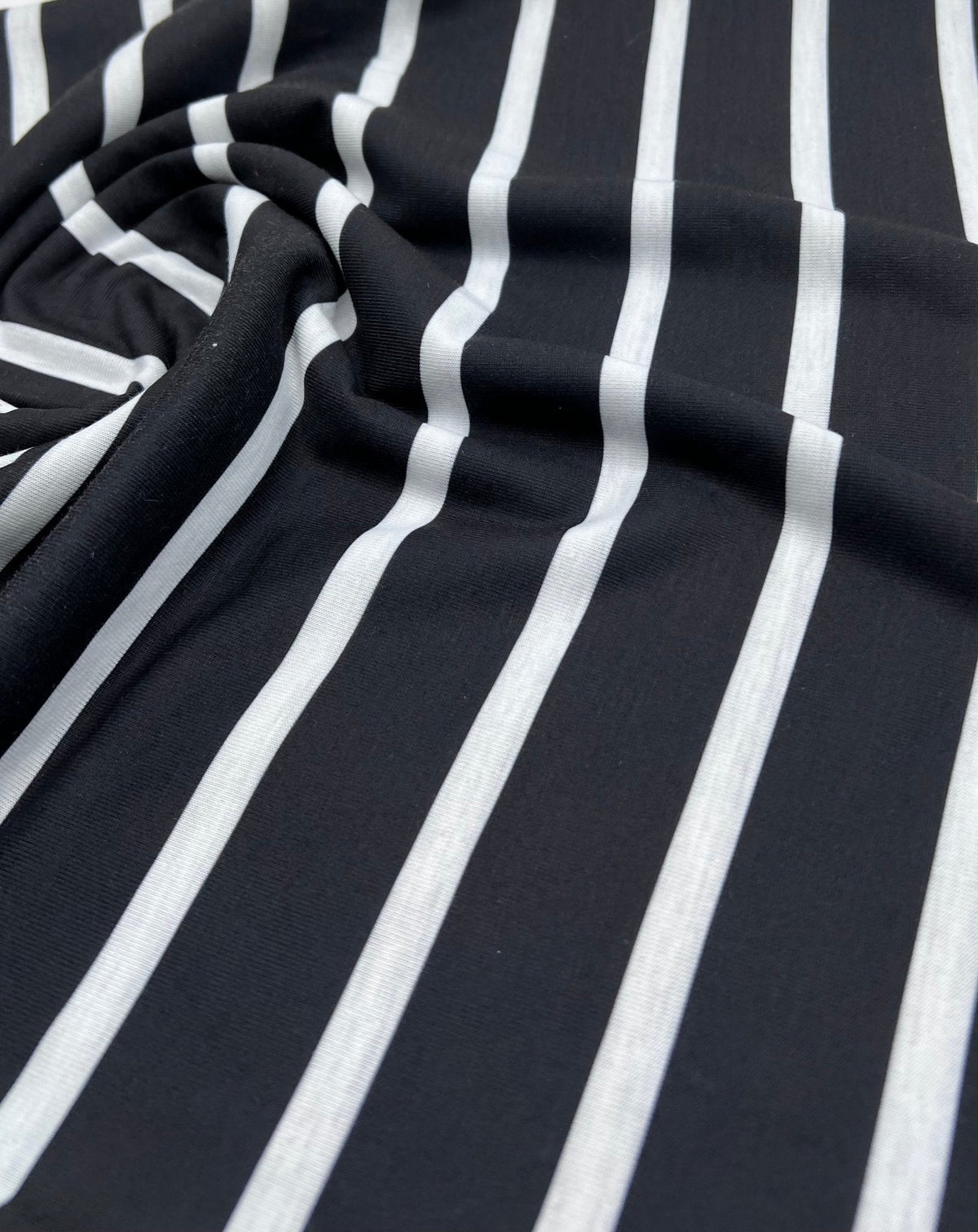 Black White Stripe Print Spun Poly Stretch Fabric
