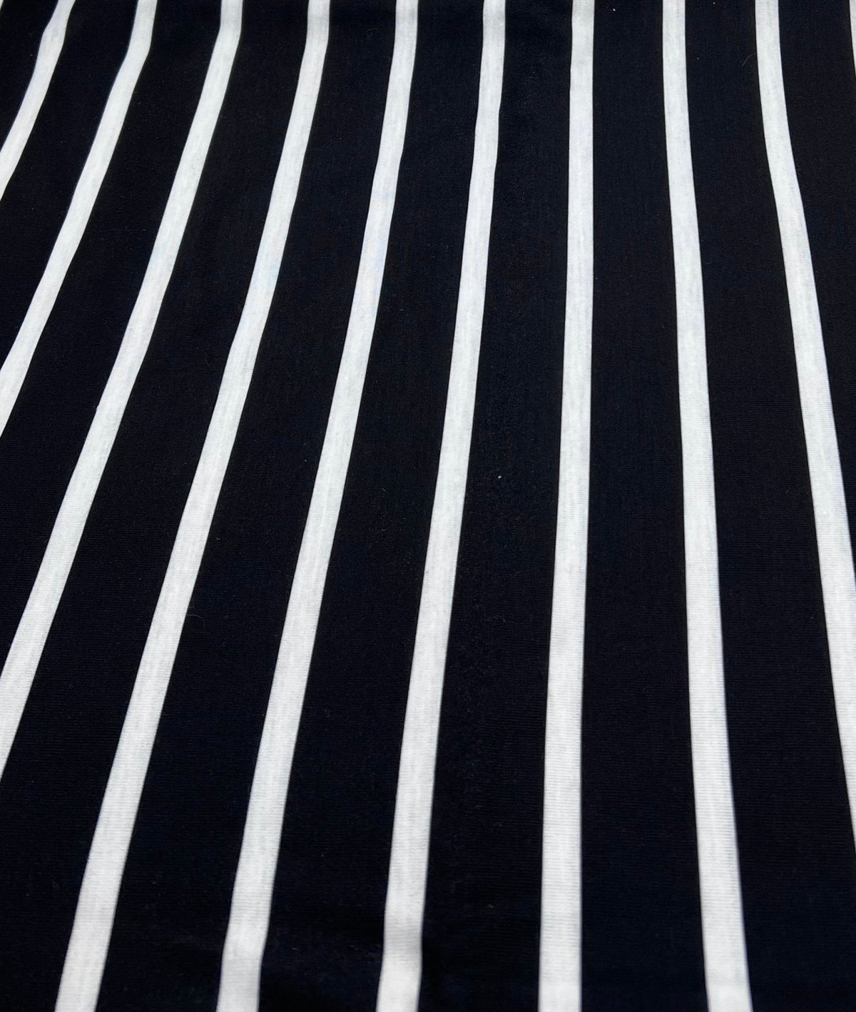 Black White Stripe Print Spun Poly Stretch Fabric