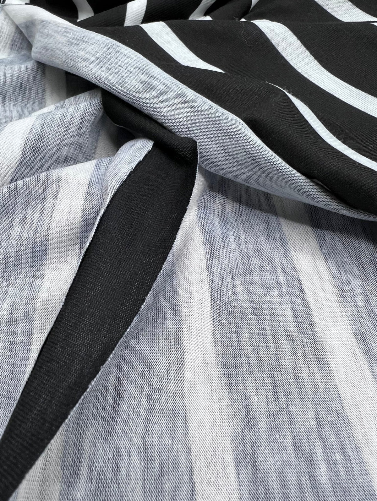 Black White Stripe Print Spun Poly Stretch Fabric