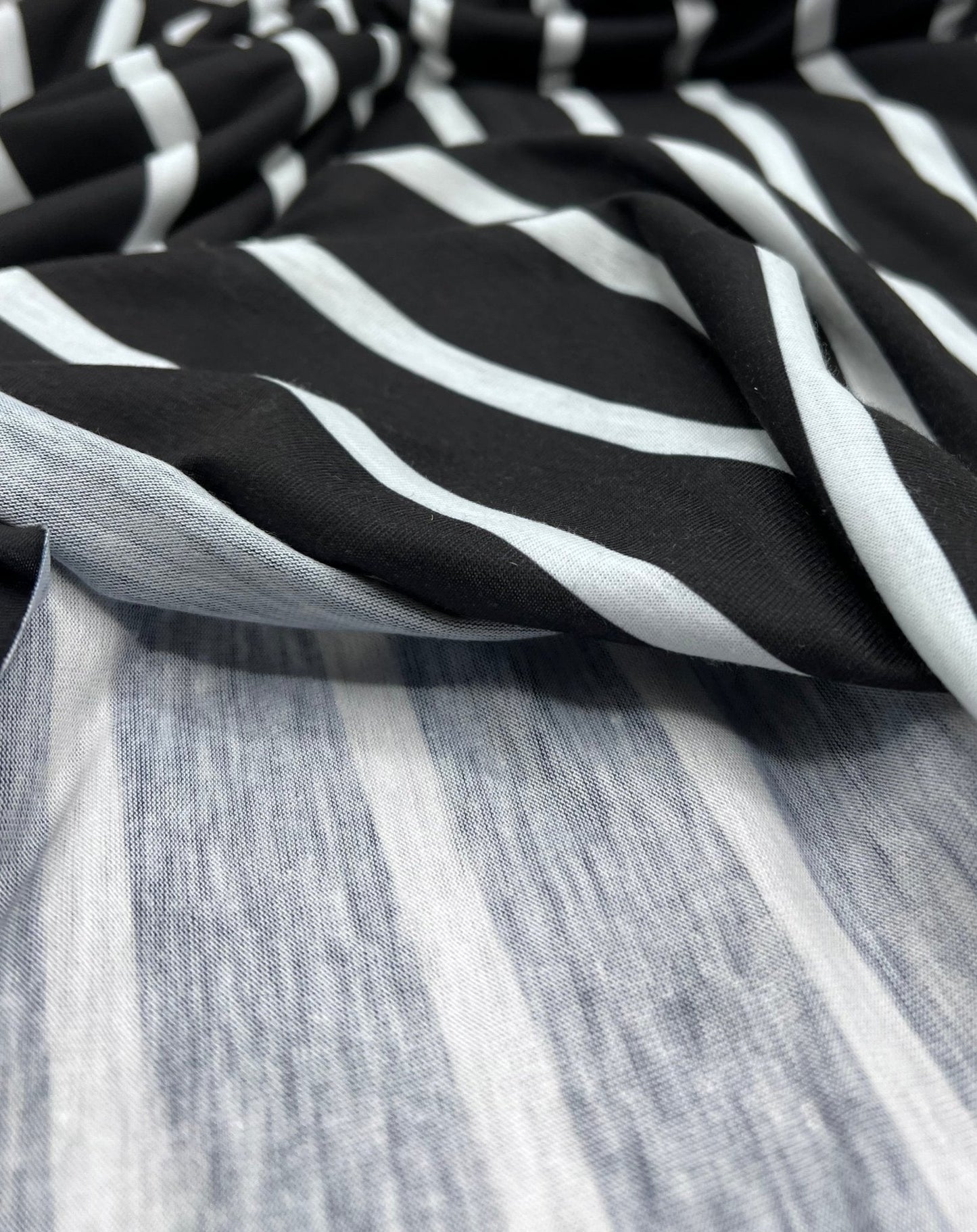 Black White Stripe Print Spun Poly Stretch Fabric