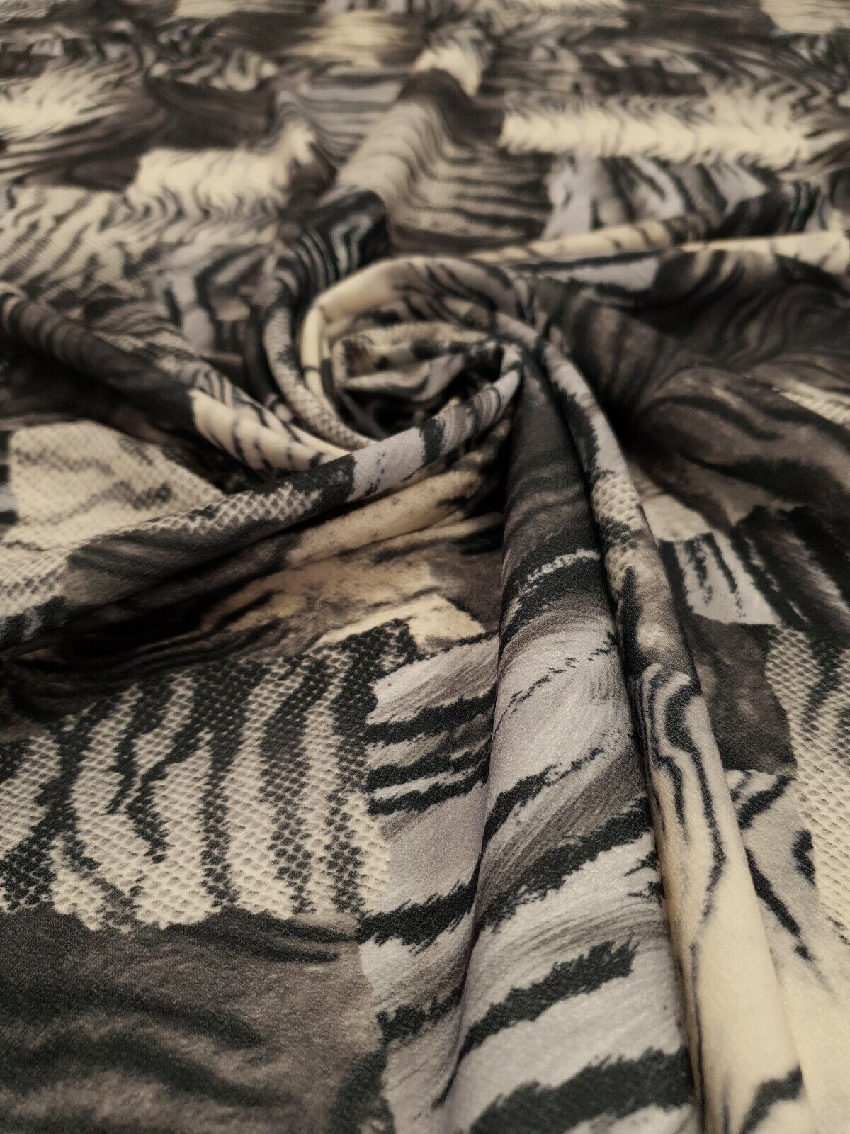 Black & White Zebra Mix Print Lightweight Jersey Crepe Fabric 4 Way Stretch