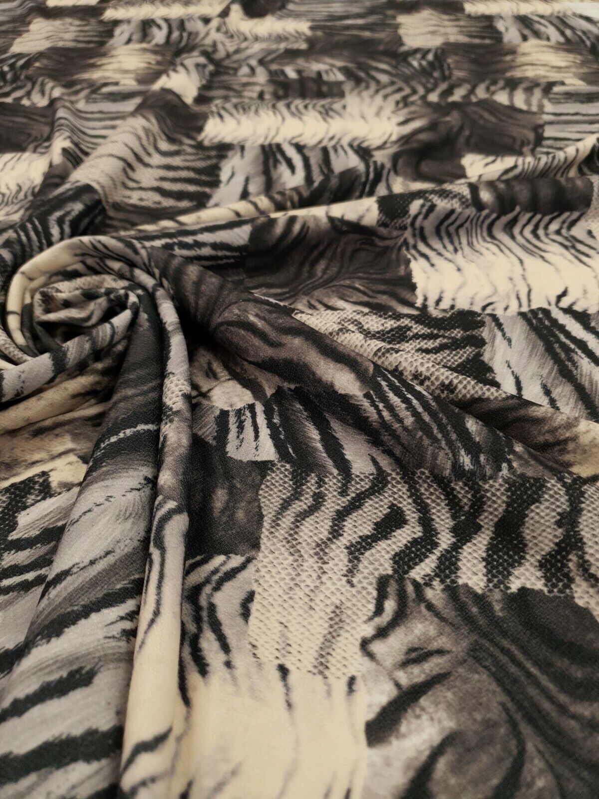 Black & White Zebra Mix Print Lightweight Jersey Crepe Fabric 4 Way Stretch