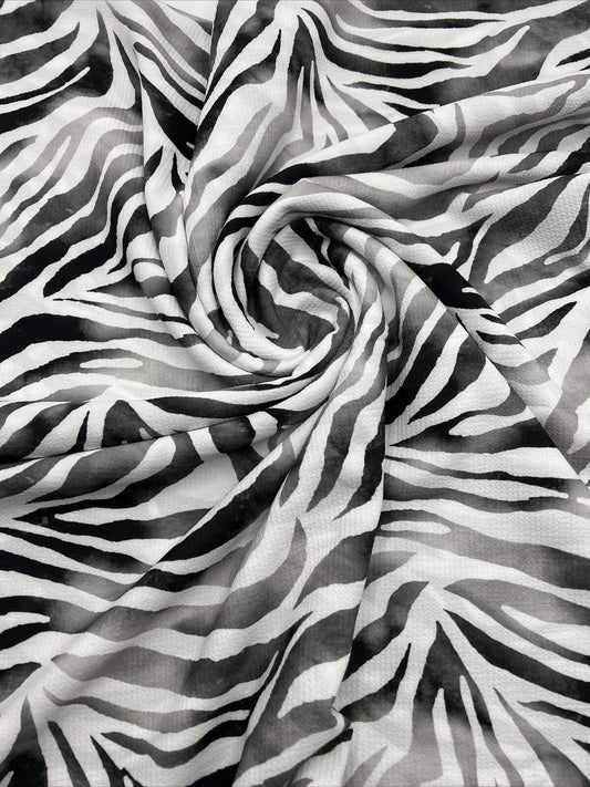 Black Zebra Print Lightweight Bubble Crepe Non Stretch Fabric