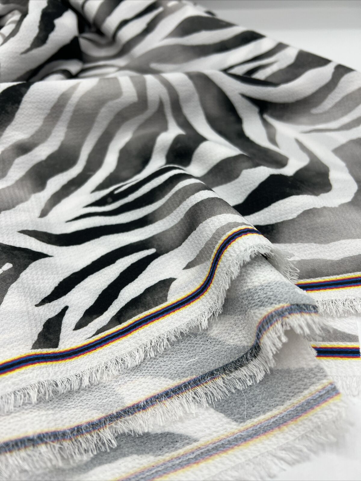 Black Zebra Print Lightweight Bubble Crepe Non Stretch Fabric