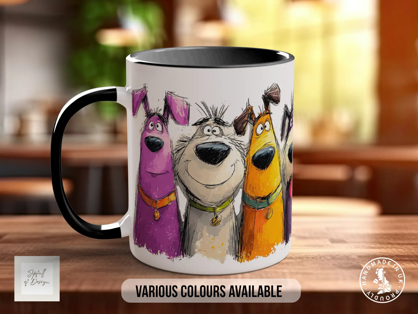 Colourful Dog Crowd Mug | Playful Dog Art | Handmade UK