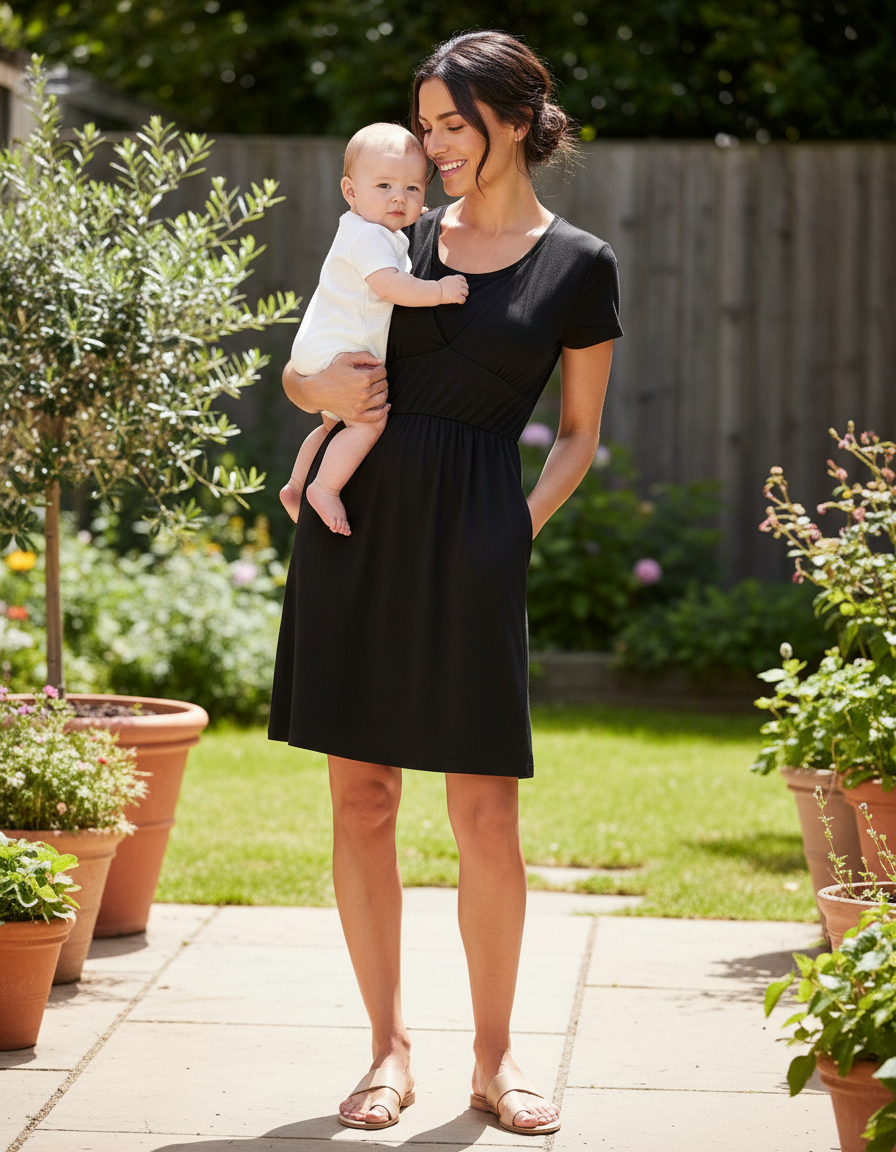 Black Cotton Breastfeeding Dress | Black Nursing Dress | MilkyMoon