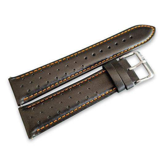Black And Orange Leather Rally Watch Strap
